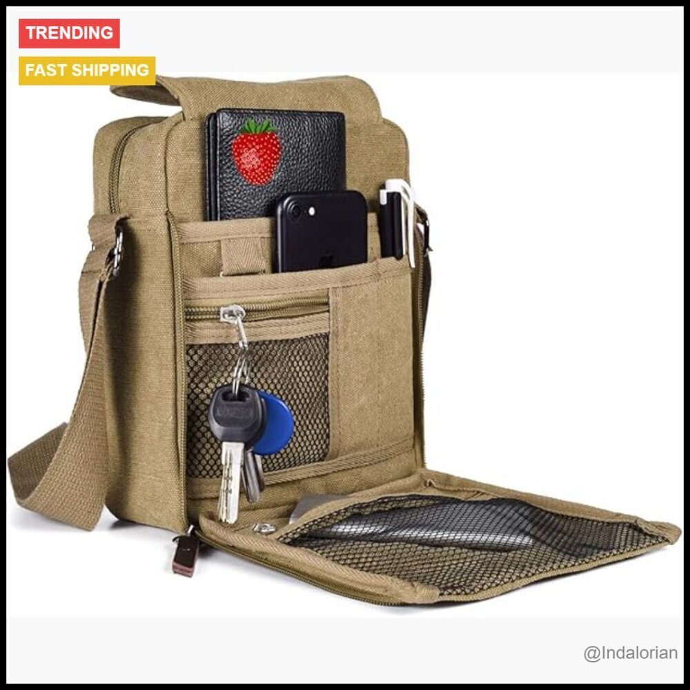 Vintage Canvas Messenger Bag Crossbody Shoulder Bag Multi Pocket Travel